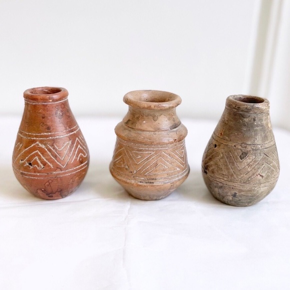 Set/Lot of 3 Pieces Vintage Miniature Clay Ceramic Vases 4in. Tall Art Souza EUC - Picture 12 of 12